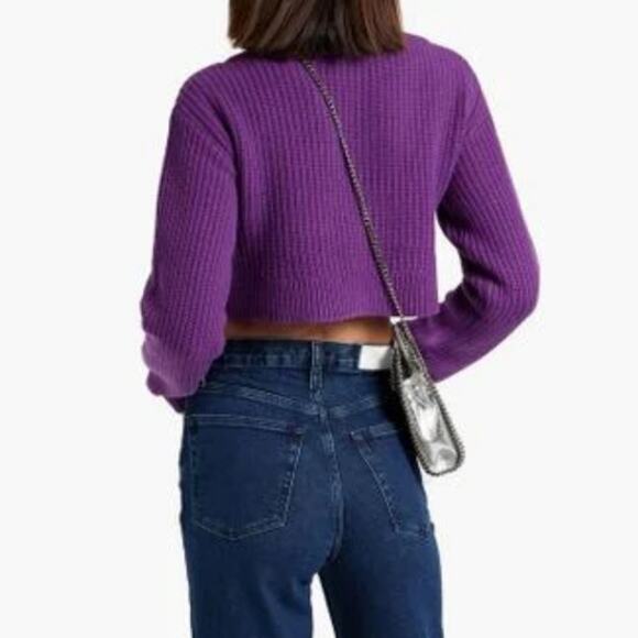 NEW Re/Done Boatneck Cropped Wool Sweater in Purple - Picture 3 of 12